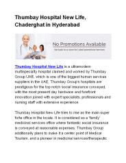 Thumbay Hospital New Life, Chaderghat in Hyderabad PowerPoint PPT Presentation