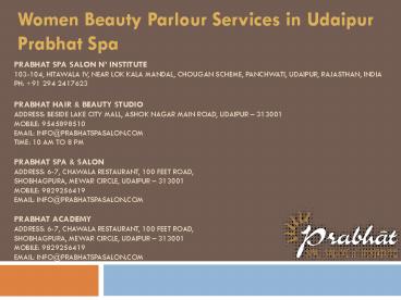 Women Beauty Parlour Services in Udaipur Prabhat Spa