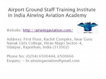 Airport Ground Staff Training Institute in India Airwing Aviation Academy