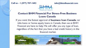 Contact BHM Financial For Stress-Free Business Loans Canada