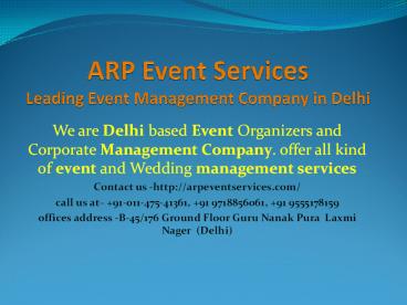 ARP Event Services-Event Management Company, Wedding Planners, Corporate Event Organizer