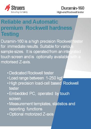 Specification of Rockwell Hardness Tester - Duramin 160