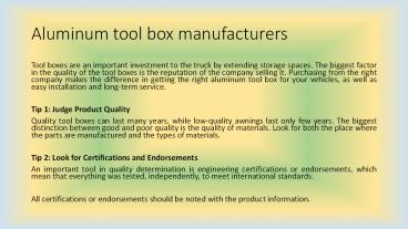 Aluminum tool box manufacturers