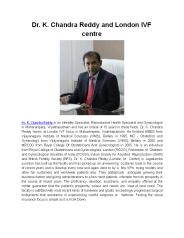 Dr. K. Chandra Reddy and London IVF centre