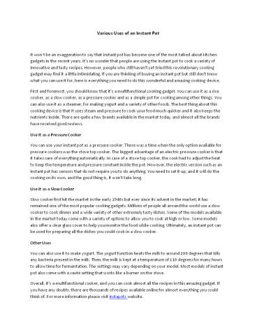 Various Uses of an Instant Pot