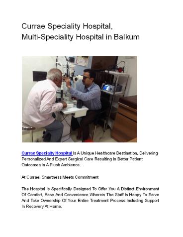 Currae Speciality Hospital, Multi-Speciality Hospital in Balkum