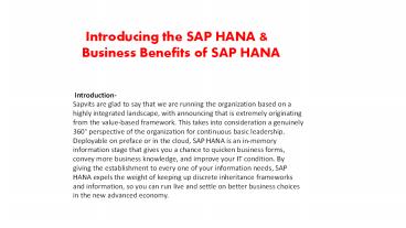 SAP HANA Basics PPT