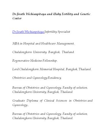 Dr.Jirath Wichianpitaya and iBaby Fertility and Genetic Center