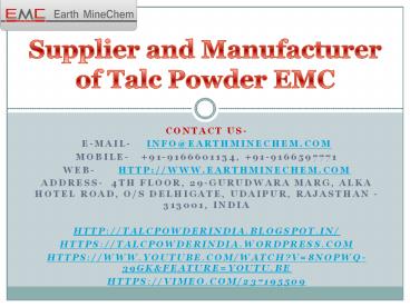 Supplier and Manufacturer of Talc Powder EMC