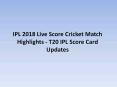 IPL 2018 Live Score Cricket Match Highlights - T20 IPL Score Card Updates PowerPoint PPT Presentation