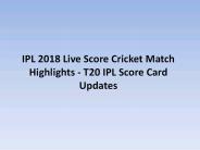 IPL 2018 Live Score Cricket Match Highlights - T20 IPL Score Card Updates
