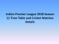 Indian Premier League 2018 Season 11 Time Table and Cricket Matches Details PowerPoint PPT Presentation