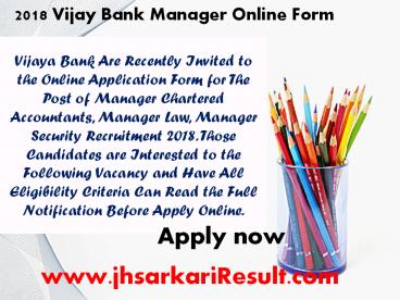 2018 Vijaya Bank Manager Online Form