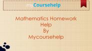 Mathematics Homework Help By Mycoursehelp