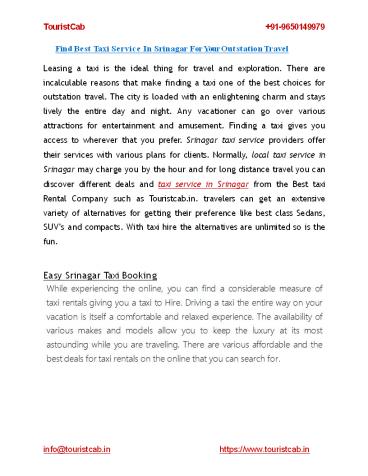 Find Best Taxi Service In Srinagar For Your Outstation Travel