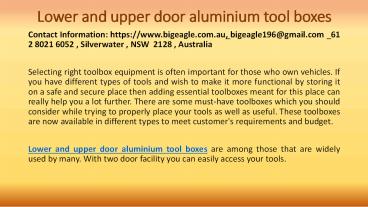 Lower and upper door Aluminium tool boxes