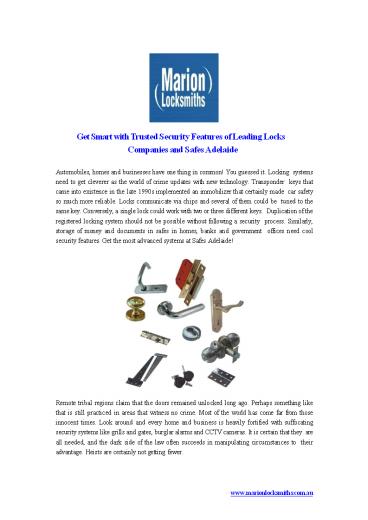 Get smart with trusted security features of leading locks companies and safes adelaide
