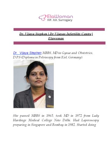 Dr. Vijaya Stephen | Dr Vijayas Infertility Centre | Elawoman