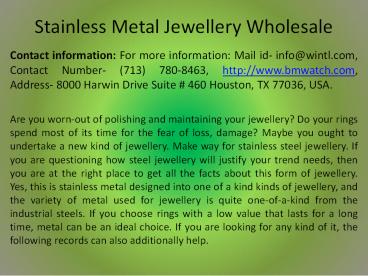 Stainless Metal Jewellery Wholesale