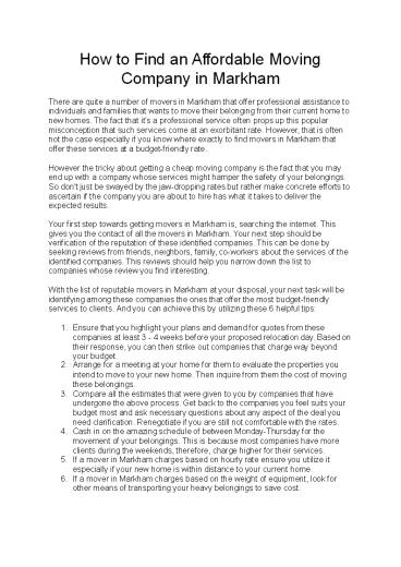 How to Find an Affordable Moving Company in Markham