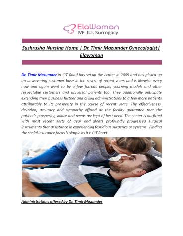 Sushrusha Nursing Home | Dr. Timir Mazumder Gynecologist| Elawoman