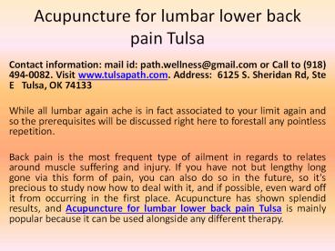 Acupuncture for lumbar lower back pain Tulsa