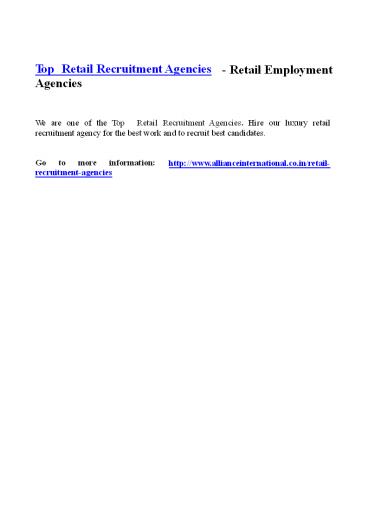 Top Retail Recruitment Agencies - Retail Employment Agencies