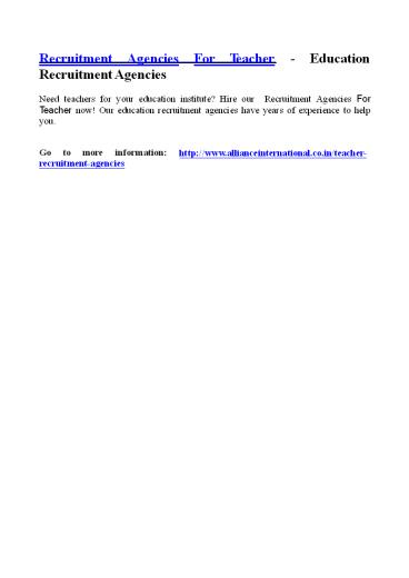 Recruitment Agencies For Teacher-Education Recruitment Agencies