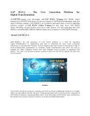 SAP HANA Basics PPT | SAP HANA Online Course