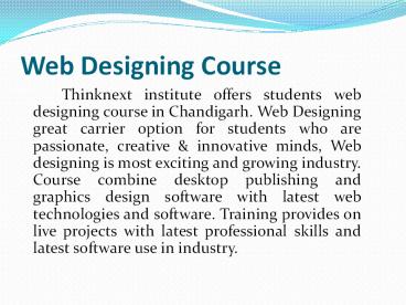 Learn professional web designing course & training - Chandigarh
