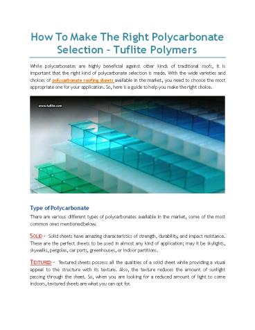 How to make the right polycarbonate selection   tuflite polymers