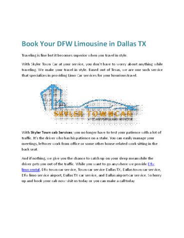 Town car service Dallas TX and Taxi hub Dallas