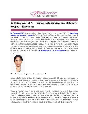 Dr. Rajeshwari M V |  Gunasheela Surgical and Maternity Hospital | Elawoman