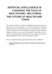 ARTIFICIAL INTELLIGENCE IS CHANGING THE FACE OF HEALTHCARE