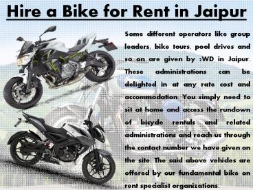 Hire a Bike for Rent in Jaipur