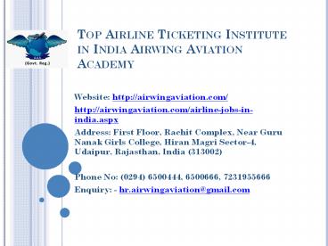 Top Airline Ticketing Institute in India Airwing Aviation Academy