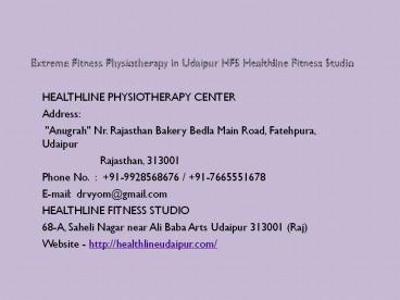 Extreme Fitness Physiotherapy in Udaipur HFS Healthline Fitness Studio