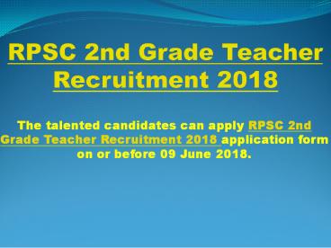 RPSC 2nd Grade Teacher Bharti 2018
