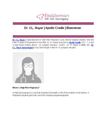 Dr. V.L. Nayar | Apollo Cradle | Elawoman