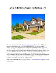 A Guide for Investing in Rental Property