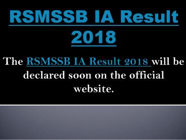 RSMSSB IA Examination Result 2018