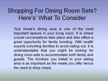 Shopping For Dining Room Sets