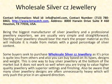 Wholesale Silver cz Jewellery