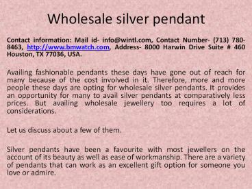 Wholesale silver pendant