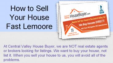 How to Sell Your House Fast Lemoore  – Central Valley House Buyer
