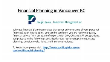 Financial Planning in Vancouver BC