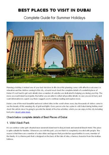 Best places to visit in Dubai