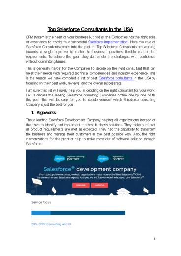 Top Salesforce Consultants in the USA