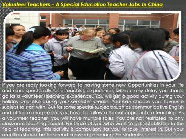 Volunteer Teachers – A Special Education Teacher Jobs In China