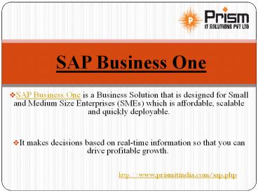ERP Software for SMEs | SAP Business One |Prism IT